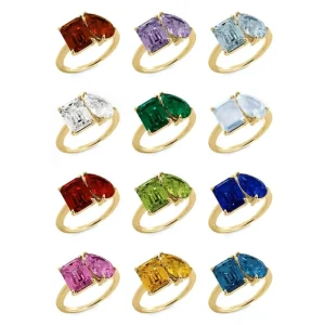 18K Gold Plated 925 Sterling Silver Two-Gemstone Prong Setting Jewelry