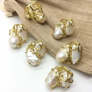 18K Gold-Plated Baroque Pearl Adjustable Ring for Women