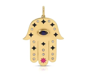 18K Gold Plated Brass Hamsa Protection Charm Necklace Bohemian Zircon Pearl for Parties and Weddings