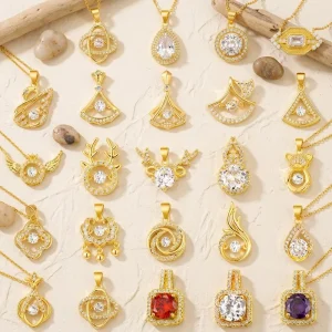 18K Gold-Plated Brass Moving CZ Pendant Charms for Necklace