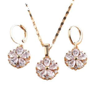 18K Gold-Plated Bridal Cubic Zirconia Layered Adjustable Necklace and Earrings Set