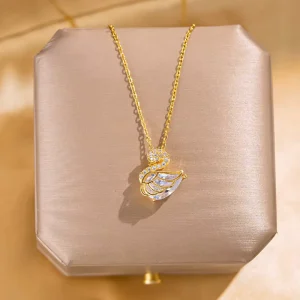 18K Gold-Plated Chain Swan Necklace with Cubic Zirconia Pendant