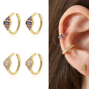 18K Gold-Plated Copper Zircon Ear Cuff Earrings for Women