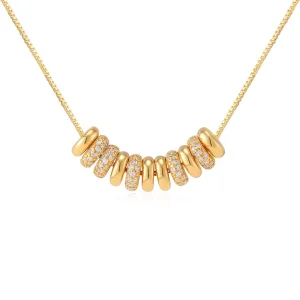 18K Gold Plated Copper Zircon Flat-Bead Small Circle Ring Beaded Tassel Pendant Wedding Necklace