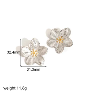 18K Gold Plated Dual Color Stainless Steel Flower Stud Earrings