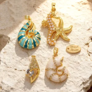18K Gold-Plated Enamel Ocean Pendants and Charms: Conch, Starfish, Shell, and Fish for DIY Jewelry Making