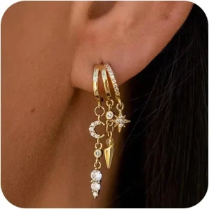 18K Gold Plated Fine Jewelry Dangle Earrings Silver Zircon Drop Tassel Stud Pendant Cubic Earrings Sets for Women