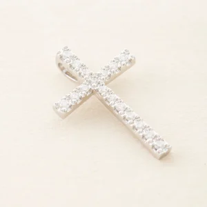 18K Gold-Plated Polished Diamond Cross Pendant