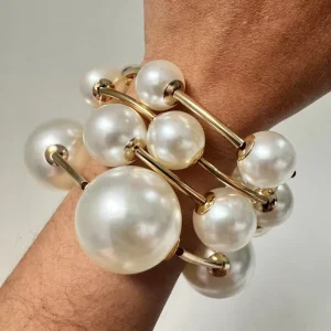 18K Gold Plated Punk Large Chunky Pearl Bracelet with Round Bubble Beads