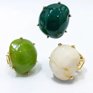 18K Gold Plated Resin Heart-Shaped Square Stone Rings Chunky Oversized Claw Setting Vintage Colorful Unisex