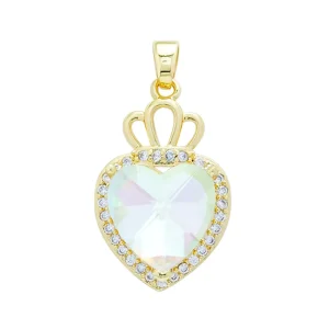 18K Gold Plated Rhinestone Crystal White Zircon Heart Charms Pendants for Handmade Jewelry DIY