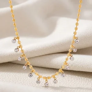 18K Gold-Plated Stainless Steel Cubic Zirconia Dainty Pendant Choker Necklace