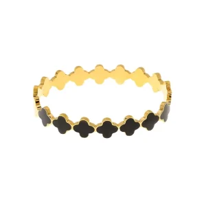 18K Gold Plated Stainless Steel Enamel Four Leaf Clover Bangle