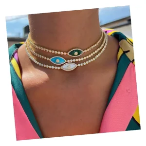 18K Gold-Plated Stainless Steel Evil Eye Zircon Choker Necklace