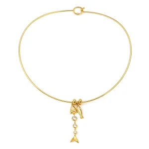 18K Gold-Plated Stainless Steel Fish Bone Collar Necklace with Cubic Zirconia