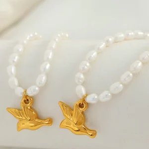 18K Gold Plated Stainless Steel Freshwater Pearl Beaded Necklaces Women’s
