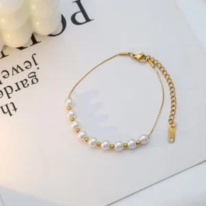 18K Gold-Plated Stainless Steel Freshwater Pearl Bracelet Bangle