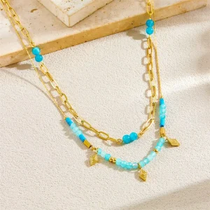 18K Gold Plated Stainless Steel Layered Necklace for Women