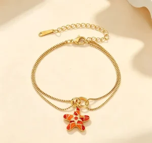 18K Gold-Plated Stainless Steel Ocean Charm Chain Bracelet, Fish Conch and Zircon, DIY Jewelry