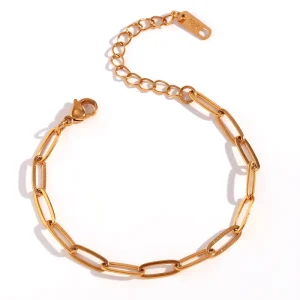 18K Gold Plated Stainless Steel Paper Clip Chain Bracelet for Women