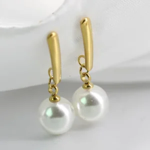 18K Gold Plated Stainless Steel Pearl Pendant Earrings