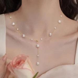18K Gold-Plated Stainless Steel Pearl Tassel Necklace for Women