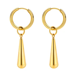 18K Gold-Plated Stainless Steel Waterdrop Dangle Huggie Earrings for Women