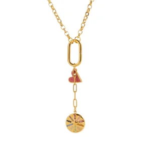 18K Gold-Plated Stainless Steel Women’s Necklace with Enamel Rhinestone Heart Pendant