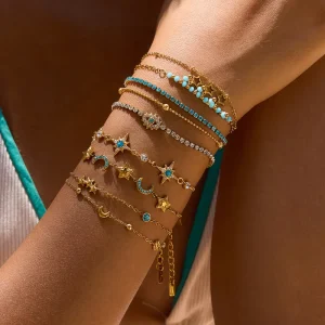 18K Gold Plated Stainless Steel Zircon Bracelet Smooth Minimalist Handmade Chain Jewelry