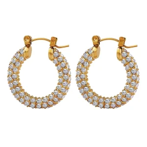 18K Gold Plated Stainless Steel Zircon Round Hoop Earrings for Women