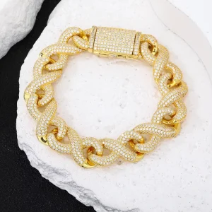 18K Gold Plated Sterling Silver Men’s Cuban Chain with Zircon