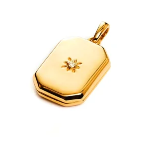 18K Gold-Plated Zircon Rectangular Lotus Locket Box Pendant