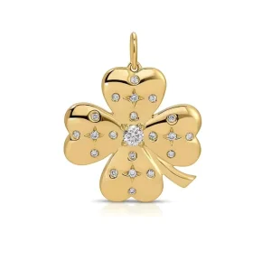 18K Gold Rhodium Brass Lucky Clover Charm Bohemian Style Children’s Fashion Jewelry with Zircon Diamond Pearl