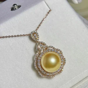 18K Gold South Sea Gold Pearl Round AAAA Grade Minimalist Pendant
