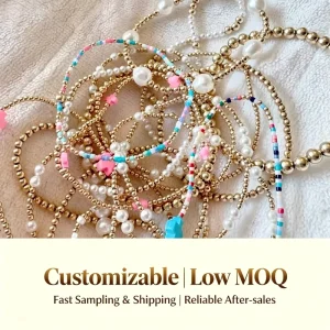 18K Gold Stainless Steel Beaded Bracelet Set with Seed Beads and Freshwater Pearls