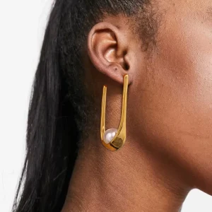 18K Gold Stainless Steel Imitation Shell Pearl U-Shaped Earrings