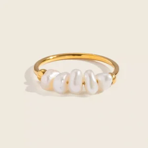 18K Mini Freshwater Pearl Ring with Stainless Steel Plating for Women