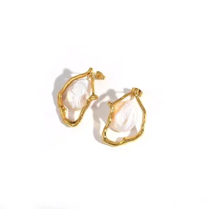 18K Natural Baroque Freshwater Pearl Stud Earrings