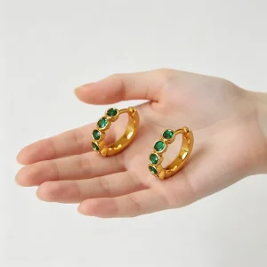 18K PVD Gold Plated Custom Round Zircon Cuff Huggie Hoop Earrings for Women