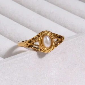18K PVD Gold-Plated Stainless Steel Freshwater Pearl Ring for Women