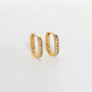18K PVD Gold-Plated Stainless Steel Hoop Earrings with Zircon