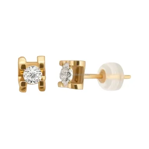 18K Real Gold Diamond Wedding Fine Jewelry Classic Earrings Stud 0.1ct Round Brilliant Cut