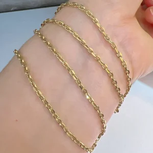 18K Solid Gold AU750 Hollow Cross Cable Chain 2.3MM Wide Plain Gold Necklace for Women