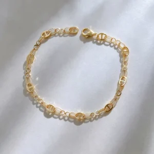 18K Solid Gold AU750 Pig Nose Link Bracelet Interlocking Oval Chain for Women