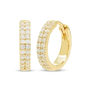 18K Solid Gold Double-Row Full-Pave Diamond Huggie Hoop Earrings
