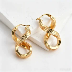 18K Solid Gold Korean Huggie Hoop Earrings Punk Twist Chunky Thick Infinity Design