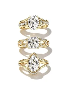 18K Solid Gold Lab-Created Diamond Ring with Fancy Cut Certified Stone