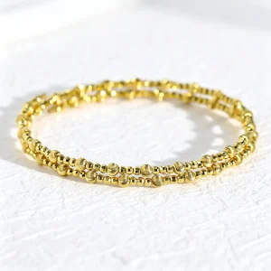18K Solid Gold Multi-Bead Stackable Bangle Bracelet for Women