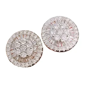 18K White Delicate Round Flower Diamond Earrings