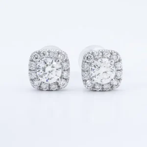 18K White Gold 4.2 × 4.2mm VVS Lab-Grown Diamond Stud Earrings, IGI Certified, 1.3mm Side Stone